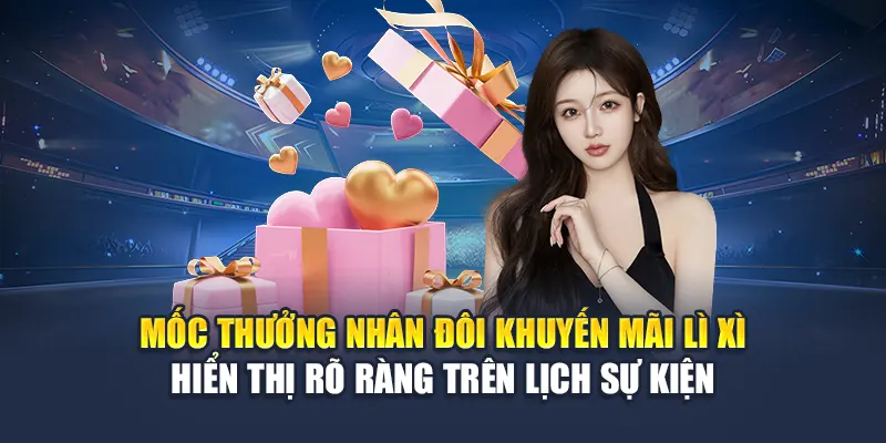 Mốc thưởng nhân đôi khuyến mãi lì xì hiển thị rõ ràng trên lịch sự kiện